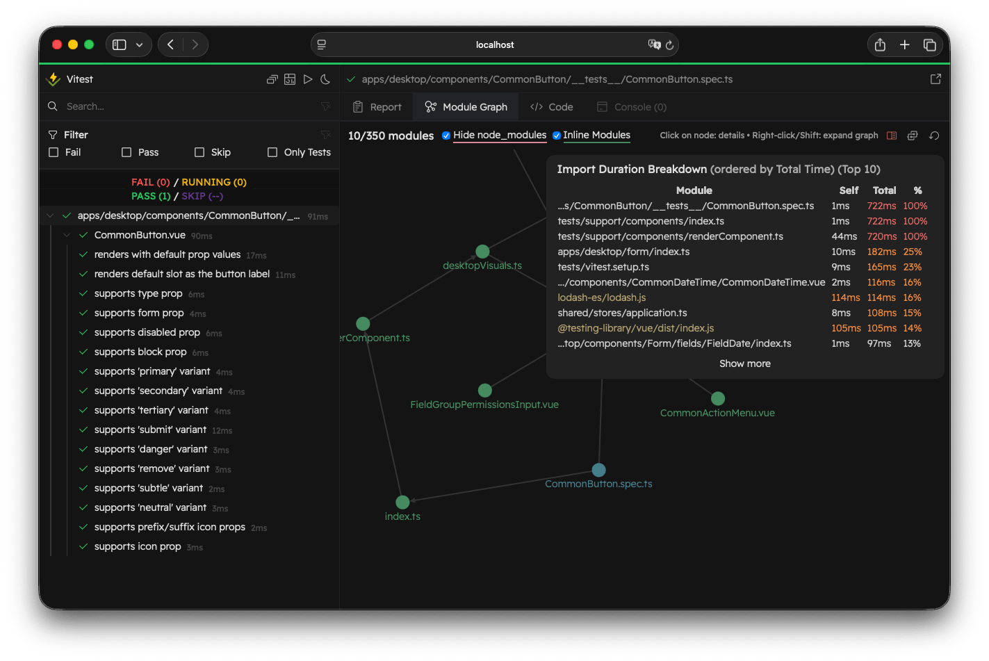 Import breakdown with a list of top 10 modules that take the longest time to load